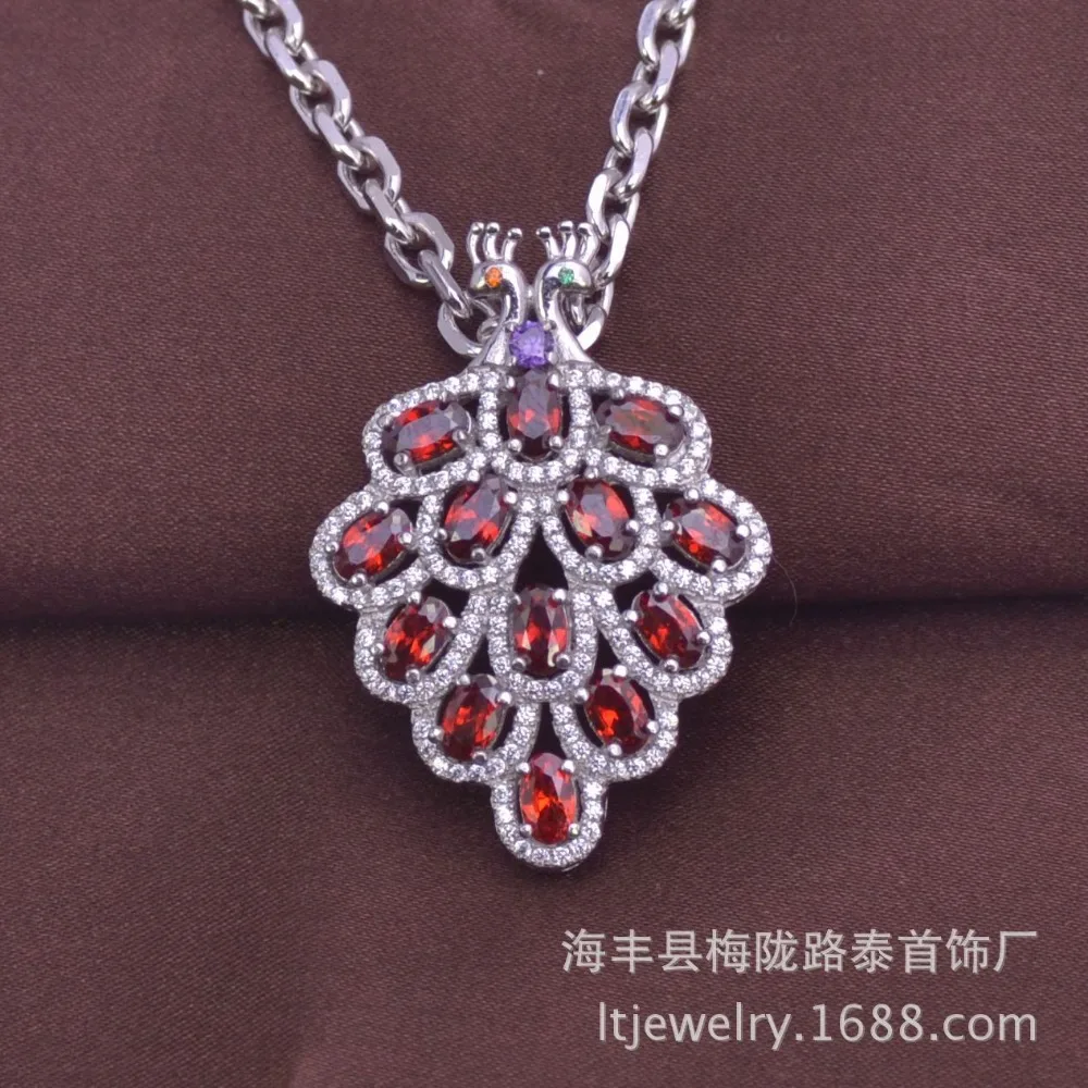 

LSP939 peacock pendant jewelry silver neckalce red stone, free shipping