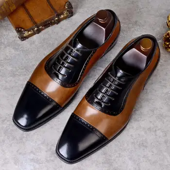 

Men's Full Grain Leather Dress Shoes Classical Business Oxfords Shoes Mixed Color Men's Brogue Shoes Moccasin For Men Square Toe
