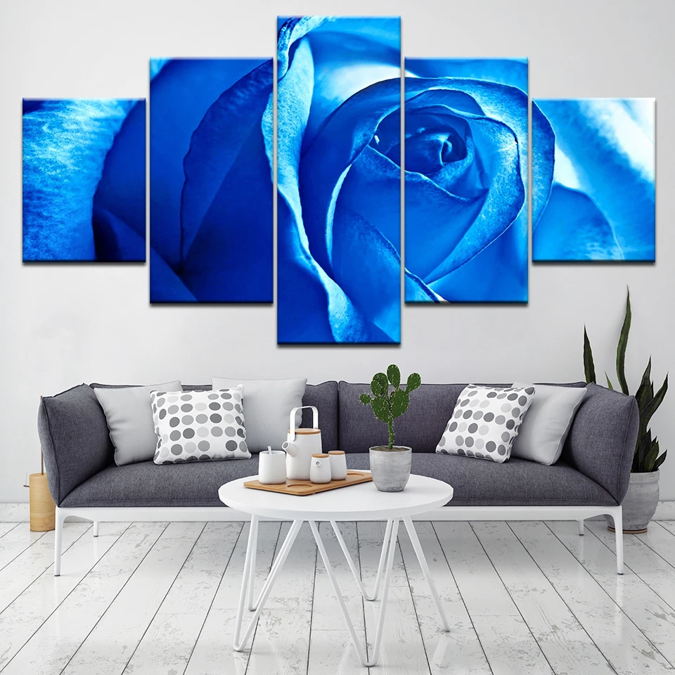 Wall Art Canvas Painting Blue Rose Flowers Wall Pictures For Living