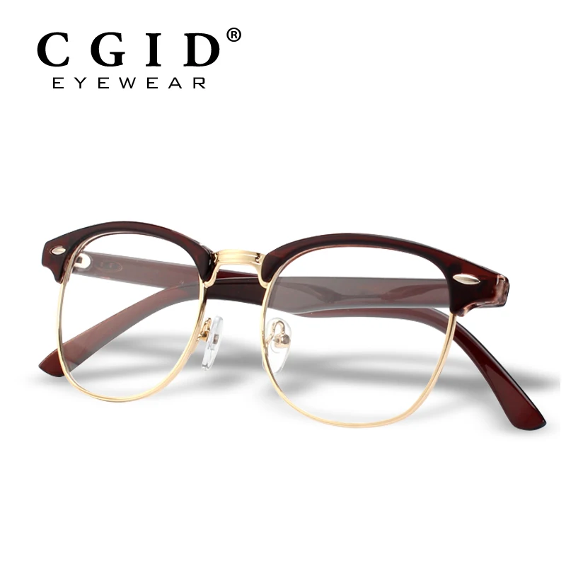 

CGID Classic Style Half Metal Frame Metal Rivets with Clear Lens Glasses 100% UV Protection for Women & Men PG56