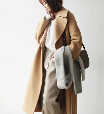 Размера плюс свободные Бежевые женские зимние куртки и пальто длинные шерстяные пальто женская одежда с отложным воротником кардиган пальто WUJ1048 - Цвет: Brown
