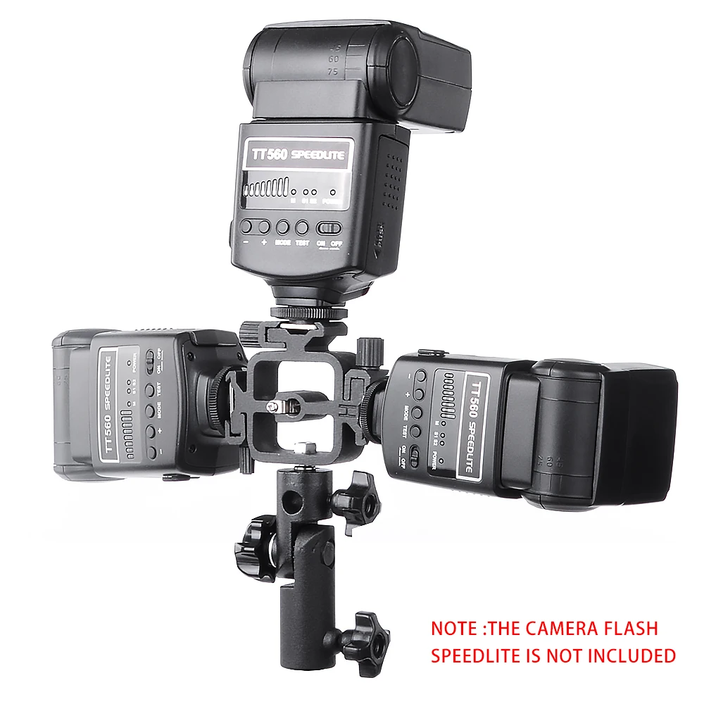 

3 in 1 Swivel Triple Hot Shoe All-metal Hot Shoe Mount Adapter for Flash Holder Bracket Light Stand Umbrella Holder Bracket