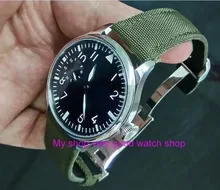 44mm PARNIS ST3600 mostrador preto Asiático/6497 movimento Do Vento Mão Mecânica relógios dos homens relógios Mecânicos Luminosa verde sd333a