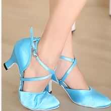 Новинка; ; Синие атласные танцевальные туфли с закрытым носком; бальные туфли для сальсы; Латиноамериканский танец вальс; танцевальные туфли для танго; все размеры