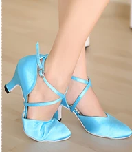New Free Shipping Blue Satin Closed Toe Dance Shoe Ballroom Salsa Latin Waltz Tango Bachata Dancing Shoes ALL Size