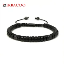 

IRBACOO 2018 New Fashion Men Bracelet 6mm Coconut With MINI Pave CZ Tubes For Men Adjustable Beaded Bracelets Jewelry Gift