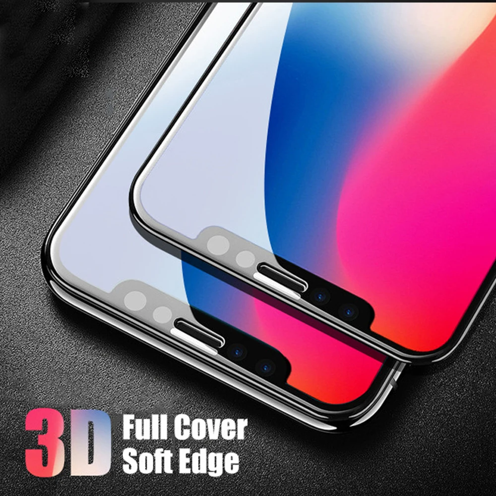 Полное стекло 3D для iPhone XS MAX XR 9 8 Plus 7 6 6s Закаленное чехол Защитная пленка