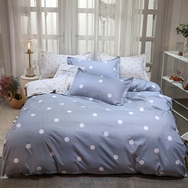 

2019 Gray Wave Point Printed Bedding Set 3/4pcs Fashion Classic Plain Bed Linens Adult&Kids Bedclothes Twin Full Queen King Size