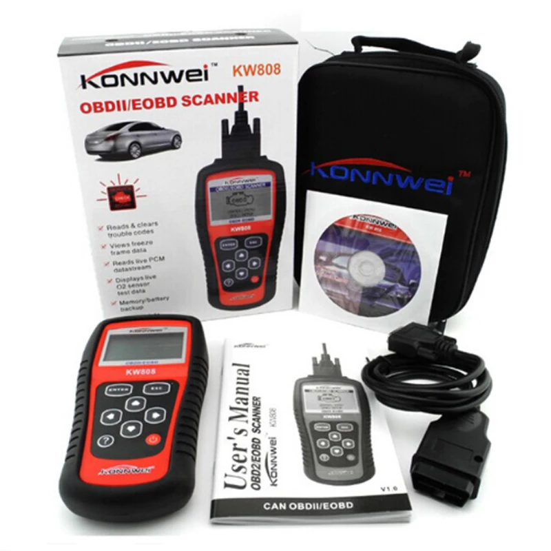 KONNWEI KW808 АВТО OBDII EOBD(система бортовой диагностики, или беспроводным способом по Bluetooth диагностический инструмент ошибки кодов Сканер OBD2 MS 509 OBD 2 II сканирования PK MS-509 MS509