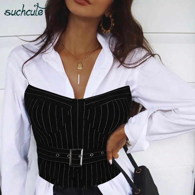 

SUCHCUTE Female T-Shirt Stripe Black Summer 2019 Topics For Women Tank Tops Moleton Harajuku Bralette Gothic Camis Haut Festival