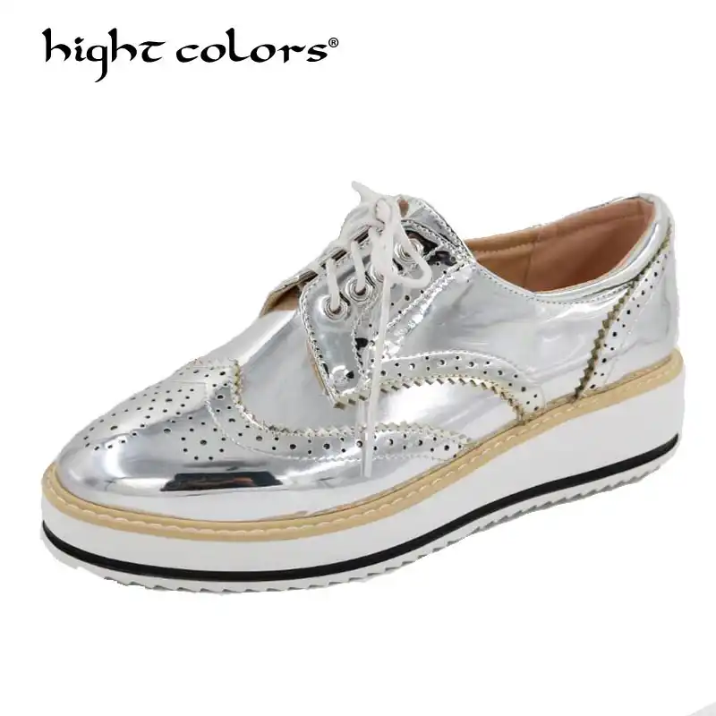 silver metallic women's oxfords