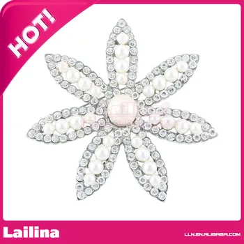 

Wedding Silver-Tone Daisy Brooch Simulated Pearl Clear Crystal