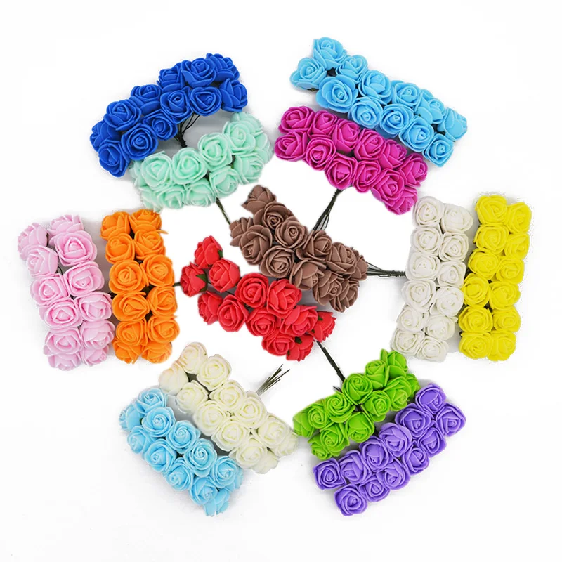 

36/72/144pcs 2cm Multicolor Mini Artificial Flower Bouquet PE Foam Rose For Home DIY Wreath Wedding Party Decoration Supplies
