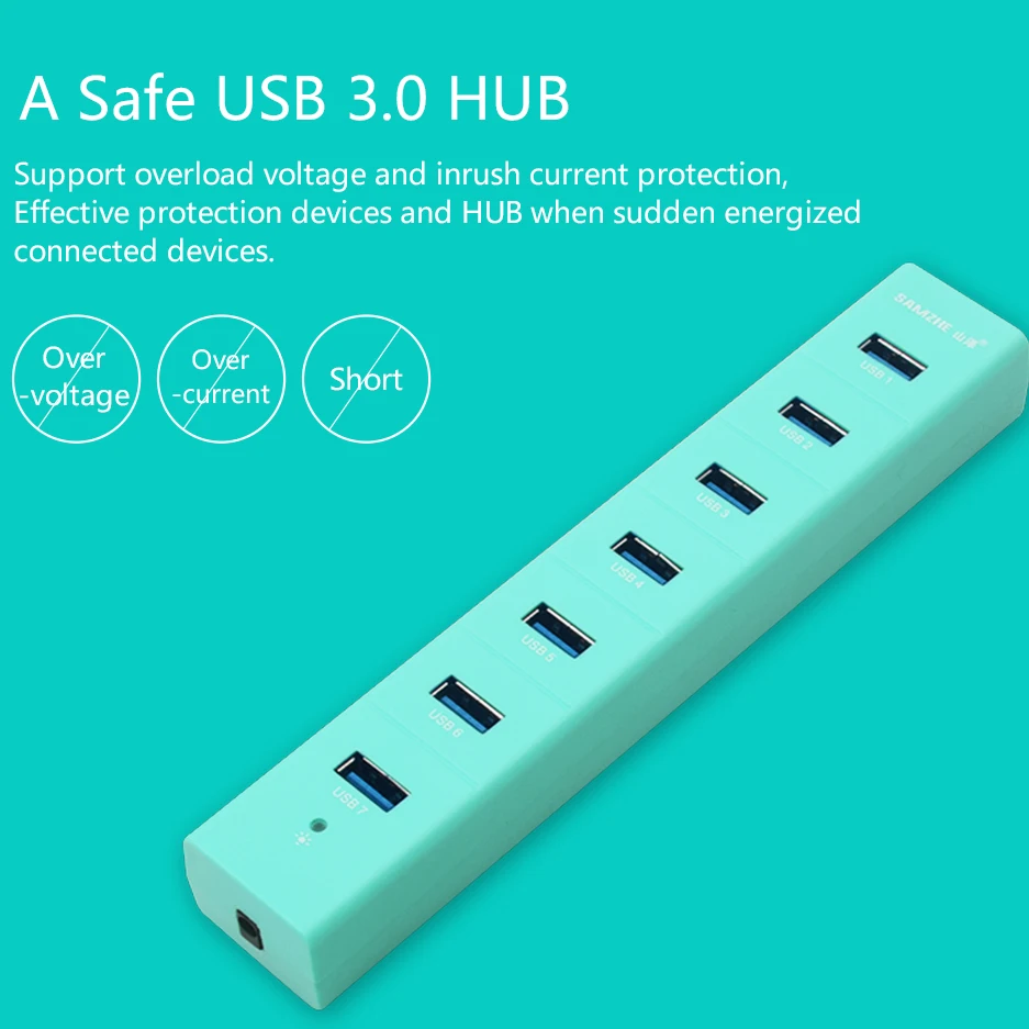 SAMZHE супер Скорость Портативный 7 Порты USB 3 0 концентратор 5V 2A зарядки для
