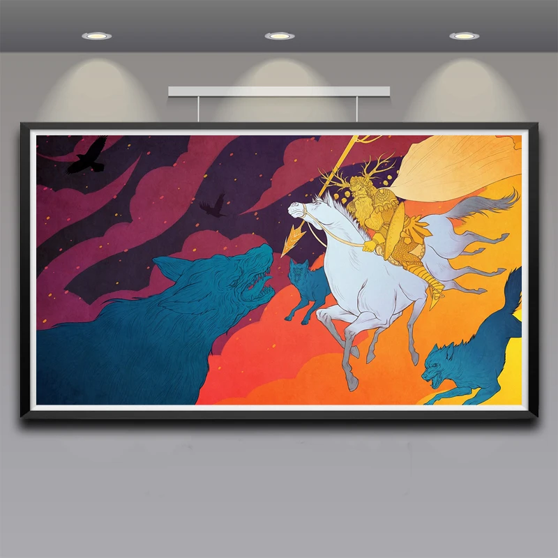 

Myth Wolf Clouds Horse Odin Huginn Muninn Sleipnir Fenris Geri Freki Gungnir Silk Poster Decor Painting Unframed Free Shipping