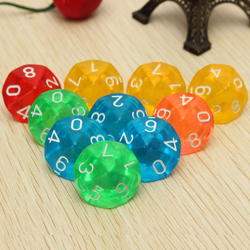 Mayitr 10 pcs/set Transparent 10-Sided Dice D10 RPG  for Dungeons and Dragons Playing Games