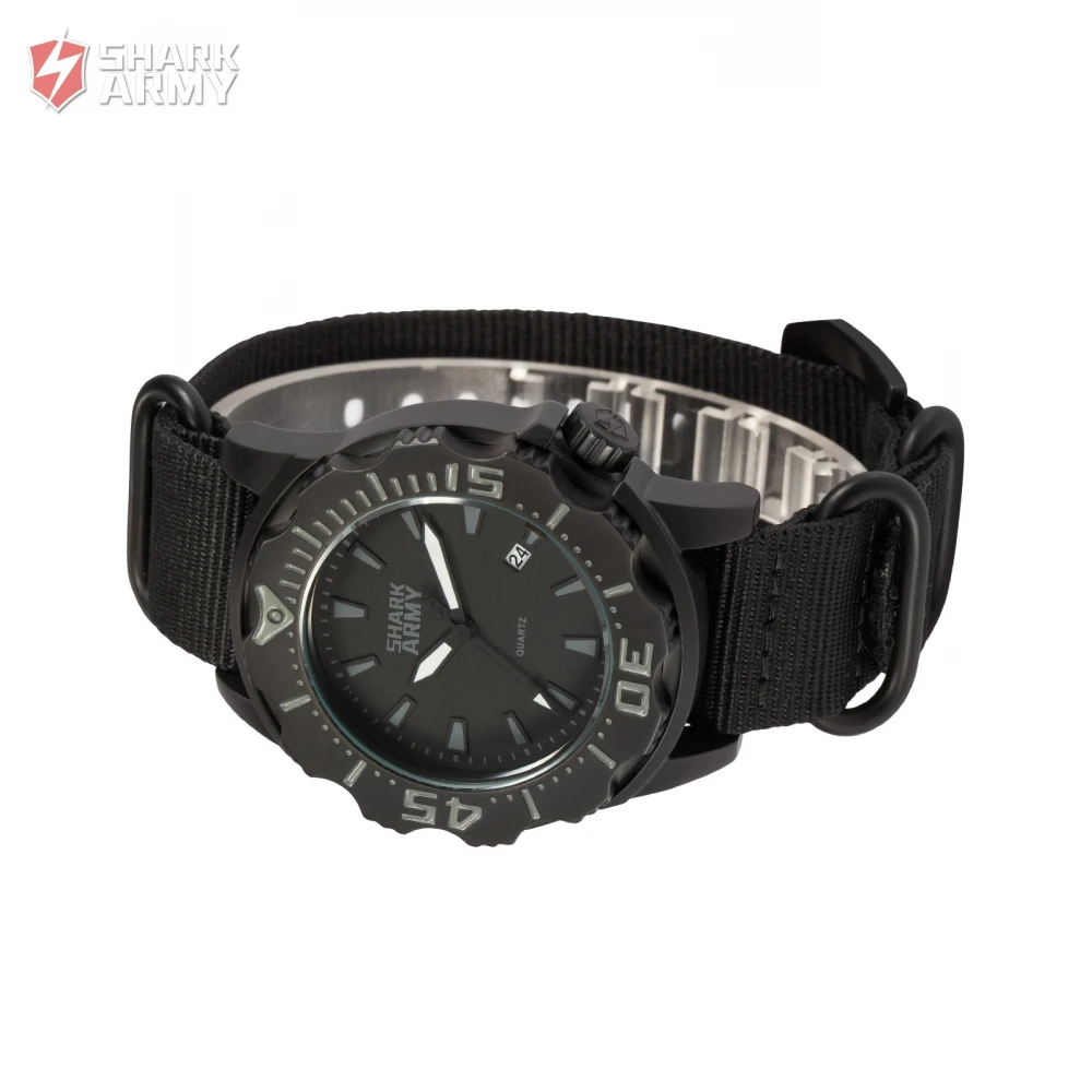 SHARK ARMY Full Steel 100m Waterproof Date Display Black Nylon Band Luminous Hands Reloj Military Sport Quartz Men Watch /SAW193 SHARK ARMY Full Steel 100m Waterproof Date Display Black Nylon Band Luminous Hands Reloj Military Sport Quartz Men Watch /SAW193