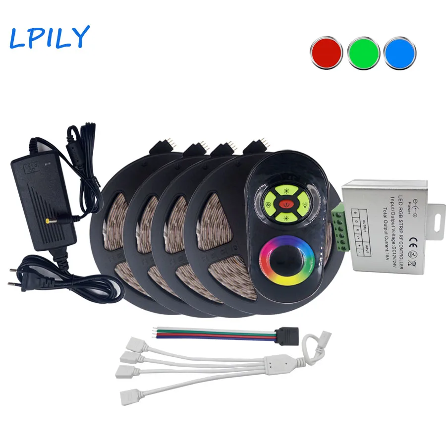 

LPILY Waterproof RGB LED Strip 3528 2835 20M RF Touch Wireless dimmer Remote Controller 12V 6A Power Adapter Flexible rgb tape