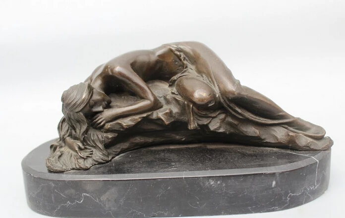 

free 7"Western Art sculpture Bronze Copper oomph bronze sleep nude girl belle Statue fast