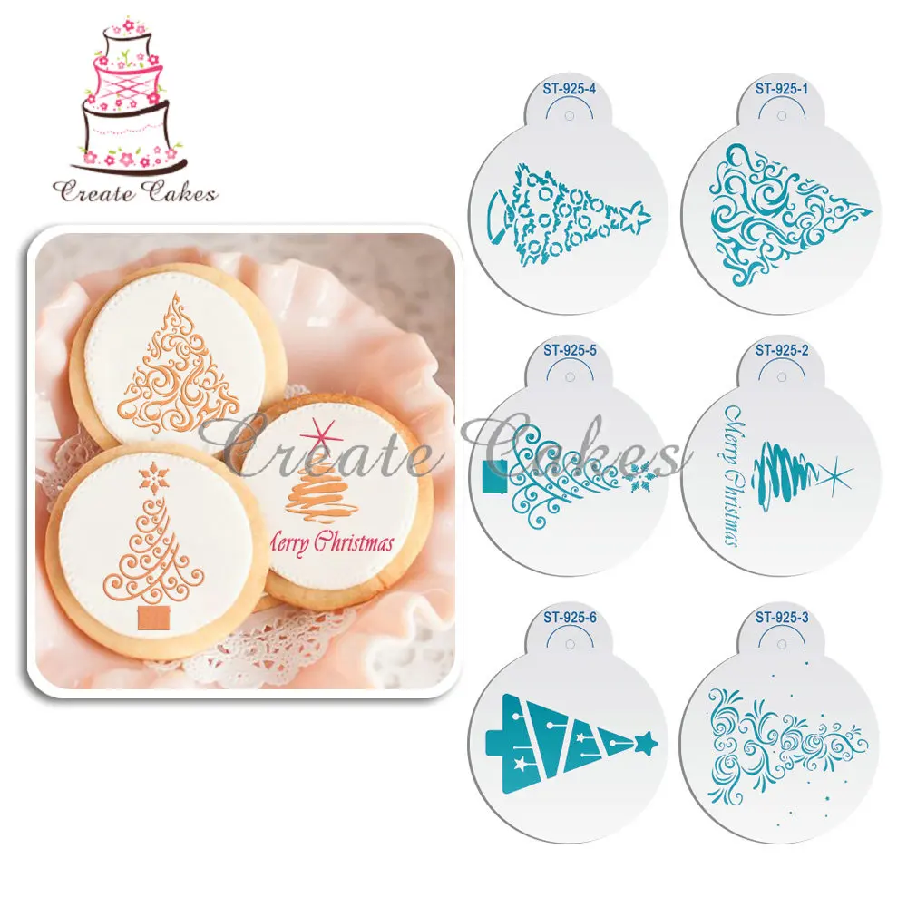 

6Pcs/set Christmas tree Cookie Stencils Fondant Cupcake Stencil Set Decorative Stencils Cake Tool