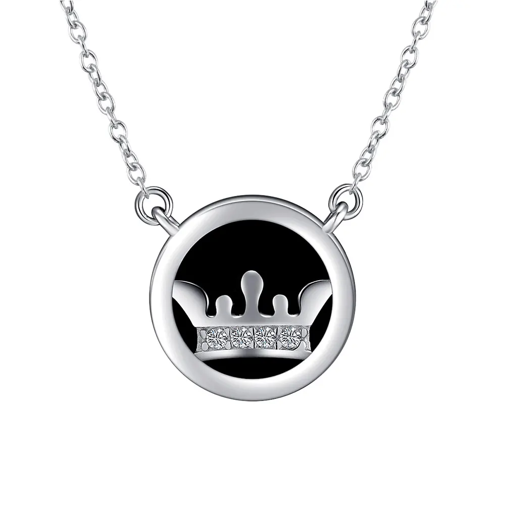 

VOJEFEN Round Circle Disc Emboss Crown Pendant 925 Sterling Silver Personalized Pendant Necklace for Women Girls Teen