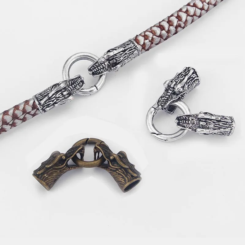 

3sets Antique Silver/Bronze Dragon Head End Cap Spring Clasp for 8mm Round Leather Cord Jewelry Making Accessories