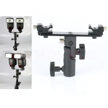 

Double Twins Dual Hot Shoe Speedlight Stand Bracket Mount Holder for Flash Light Swivel Lamp Bulb with Umbrella Socket