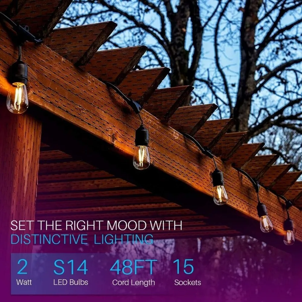 IP65 15M LED S14 String Lights Waterproof E27 Warm LED Retro Edison Filament Bulb Outdoor Street Garden Patio Holiday Lighting IP65 15M LED S14 String Lights Waterproof E27 Warm LED Retro Edison Filament Bulb Outdoor Street Garden Patio Holiday Lighting