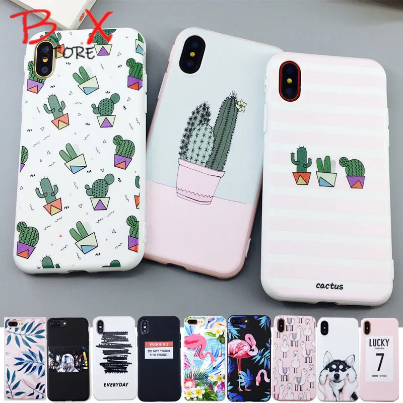 

Candy Color Leaf Print Phone Case for iPhone X 6 6s 7 8 Plus XR XS Max Cactus Plants Fashion Soft TPU Rubber Silicon Cover Capa