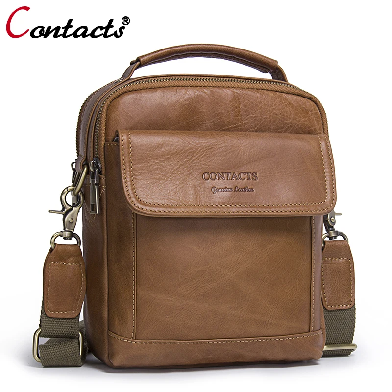

CONTACT'S Men bag Genuine Leather Men Shoulder Bags handbag High Quality Messenger Bag Business briefcase Men's Travel Bags new