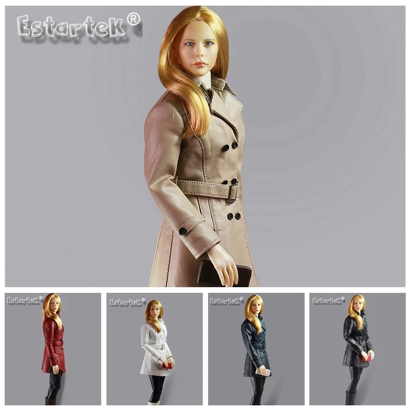 1//6 Leather Trench Coat Set BEIGE For 12/" Phicen TBLeague Hot Toys Female Figure