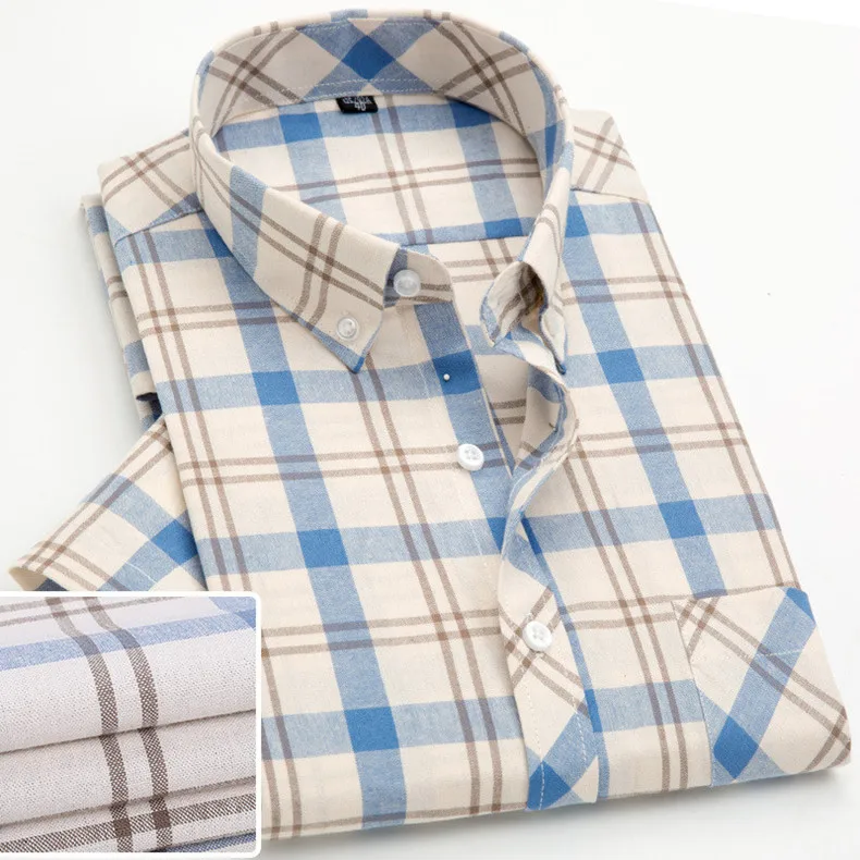 Новая Клетчатая Мужская рубашка с коротким рукавом, модная повседневная приталенная Корейская рубашка в клетку, рубашка из чистого хлопка, блуза Camisa Social Heren Shir
