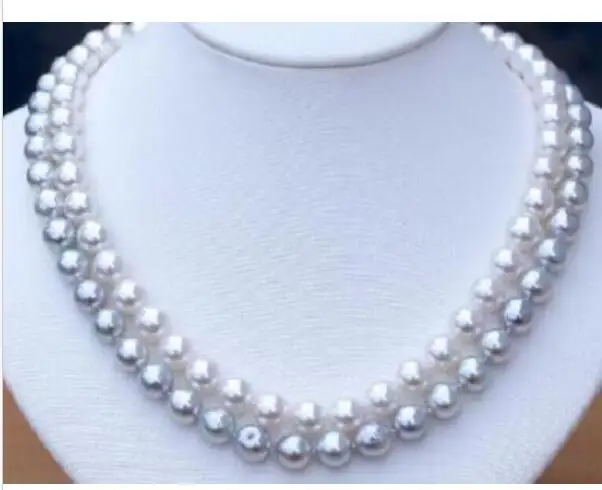 

2 ROW 10-11MM SOUTH WHITE GREY PEARL NECKLACE yellow CLASP