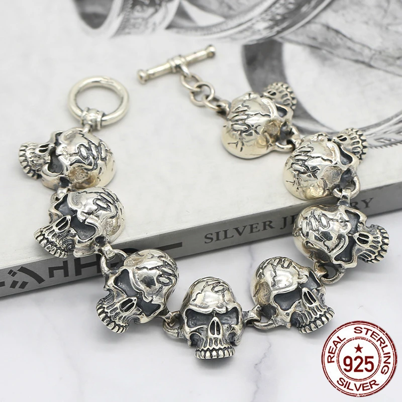 

100% S925 sterling silver men's bracelet personality fashion retro versatile jewelry simple punk style to send lover's gift