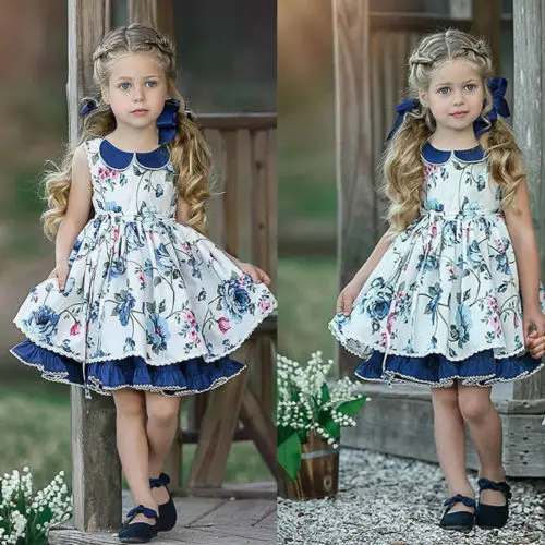 Kids Girls Princess Floral Unicorn A Line Sleeveless Vest Pageant Dress Sundress