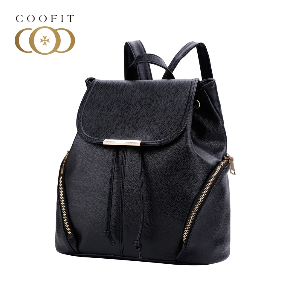 

2017 New Coofit Womens PU Leather Backpacks Satchels Flap Cover Casual Drawstring School Bag For Girls Travel Backpack Rucksack