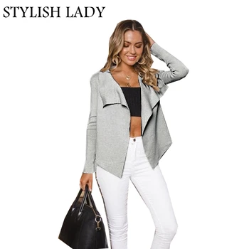 

STYLISH LADY 2018 Autumn Winter Women Long Sleeve Cardigan Suede Jacket Casual Black Gray Khaki Club Irregular Kimono Outwear