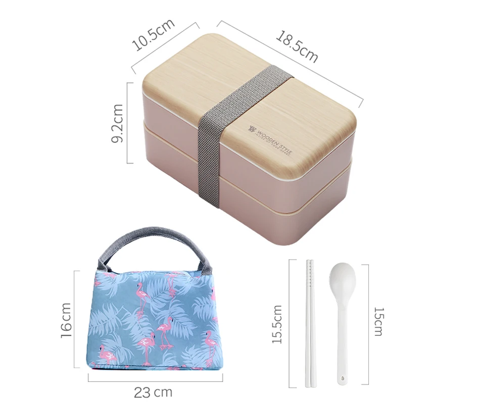 Double Layer Lunchbox with Spoon and Bag