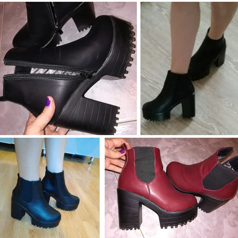 Женские осенние ботильоны «Челси» с эластичным ремешком; женская обувь на платформе с квадратным каблуком; зимние короткие плюшевые женские ботинки на очень высоком каблуке