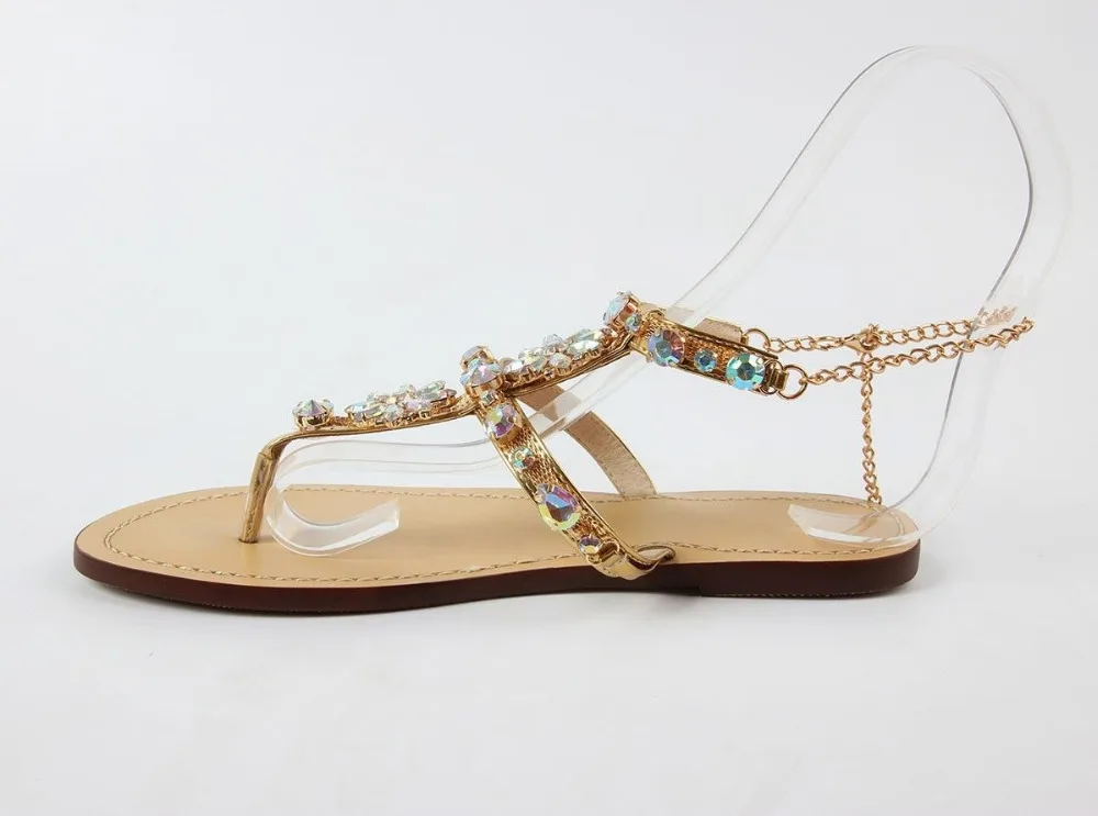 Г. обувь с кристаллами летние женские сандалии на флипфлопе блестящая цепочка со стразами декоративные туфли без каблука женские вечерние модельные туфли размер 42 43