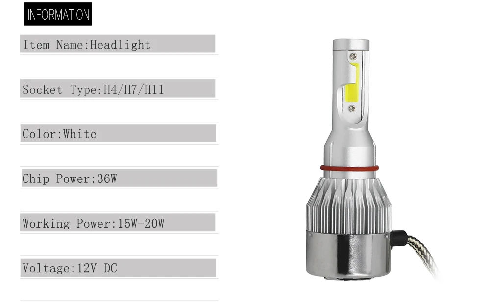 1 шт мини автомобилей головной светильник лампа светодиодный C6 H1 H3 H4 H7 9005 9006 36W 6500K 3800LM авто светильник для укладки волос яркая лампа белый светильник