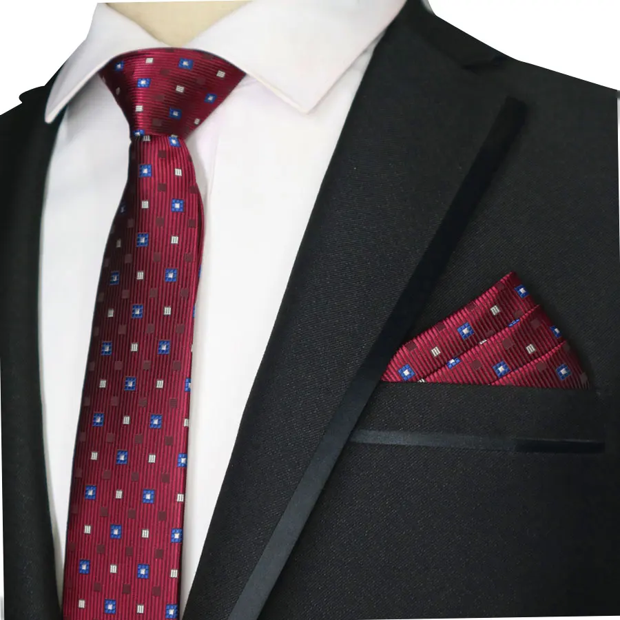 Высокое качество, 6 см, обтягивающие мужские Полиэстеровые шелковые галстуки, карманный квадратный набор, в горошек, в полоску, узкий тонкий галстук, наборы с платком, Мужская Свадебная вечеринка - Цвет: SG-46