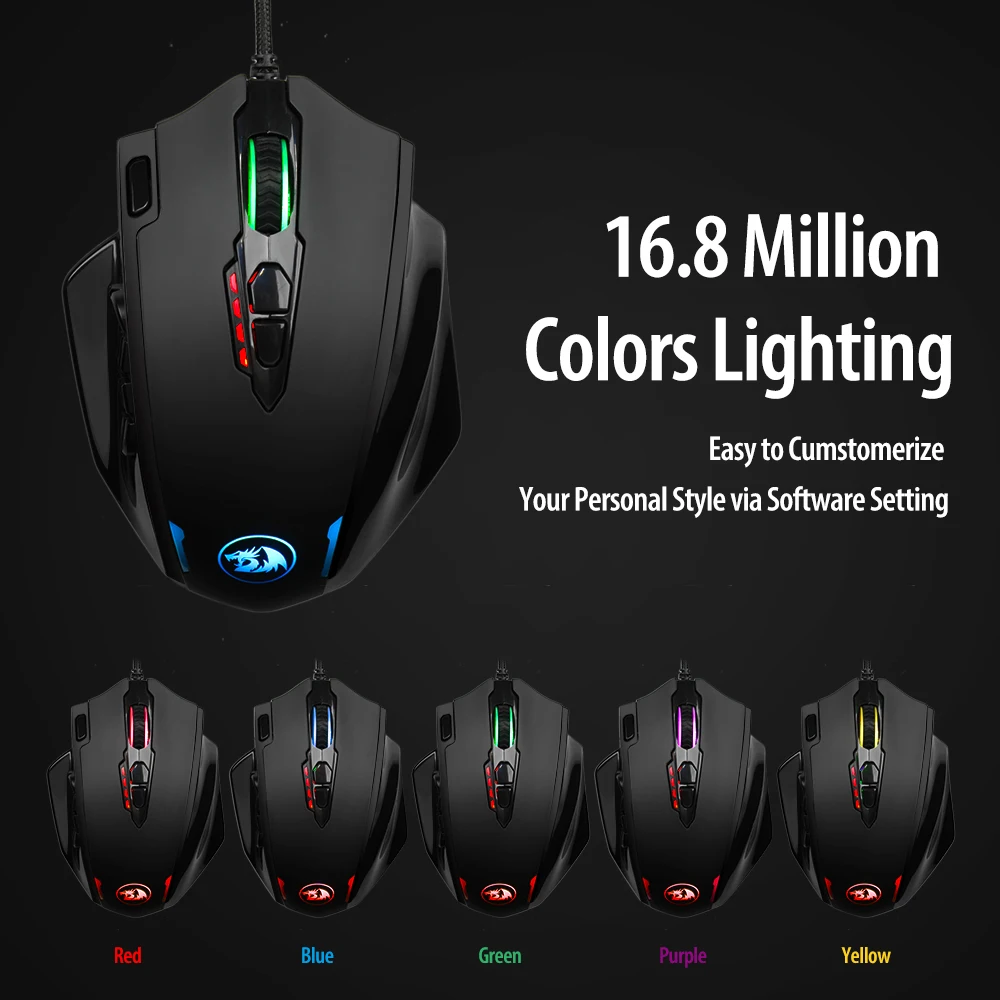 Redragon M908 воздействия 12400 Точек на дюйм RGB светодиодный MMO Мышь Лазерная Проводная