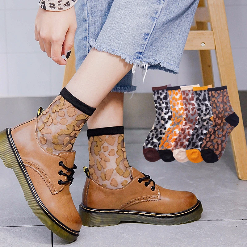 

SP&CITY Thin Transparent Leopard Patterned Summer Woman Socks Chic Funny Hipster Harajuku Short Socks Summer Cool Ankle Socks