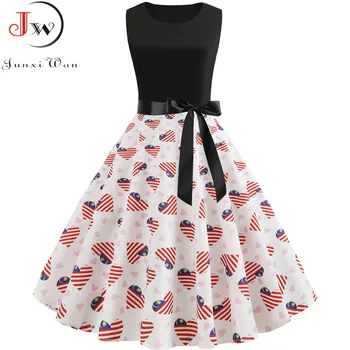 

2019 Casual Summer Dress Women Floral Vintage Robe 50s 60s Rockabilly Swing Pinup Vestidos Black Patchwork Elegant Party Dresses