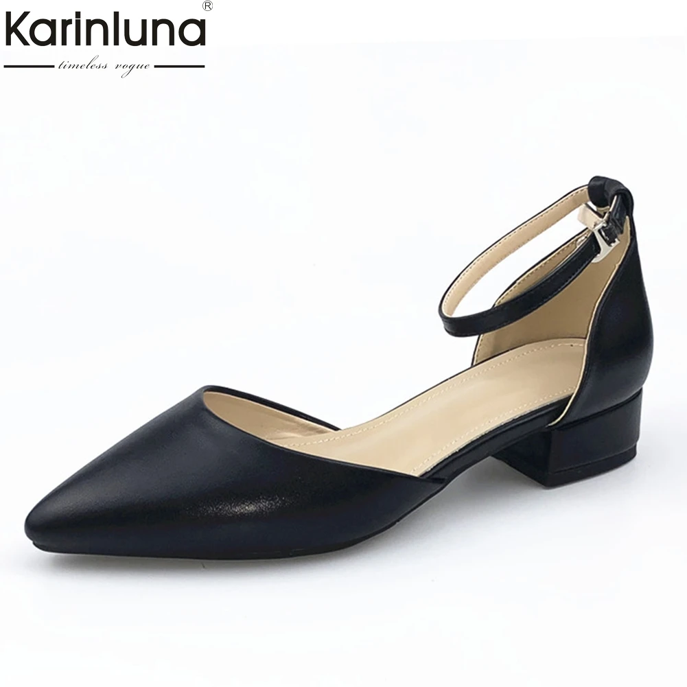big size 33-43 buckle strap chic elegant pumps woman shoes thick heels black beige shoes woman pumps female
