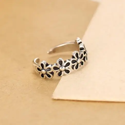 

Fashion 925 Sterling Silver Love Black Plum Flower Rings For Women Adjustable Ring Wedding Anillos De Plata 925