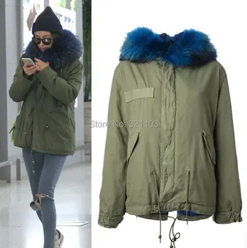 

New fashion Warm Women Winter Outerwear blue Ladies real fox Fur Parka Hooded Jacket Coat