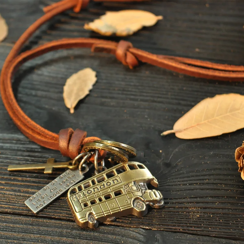 NIUYITID 100% Genuine Leather Jewelry Boys Necklaces Men Bus Pendant Alloy Metal Necklace Women Neckless High Quality (4)