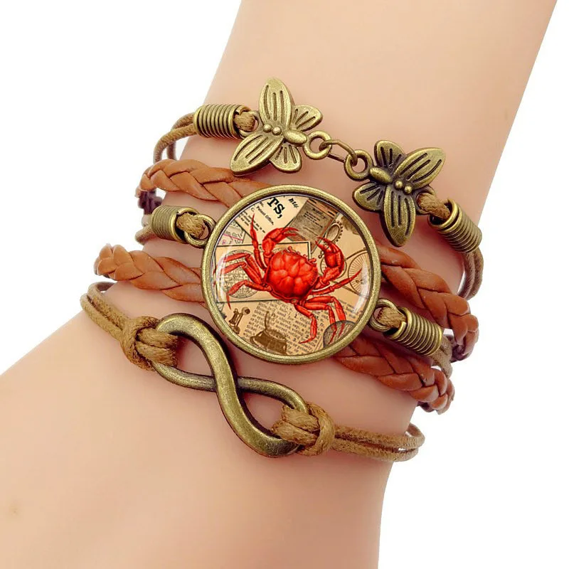 

Hot 2018 NEW Punk Crab time gems Layered Braided Bracelets For Women Simple Fashion Bracelets Bangles Leather Men Bracelet